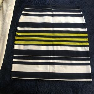 Loft black, white and green striped pencil skirt
